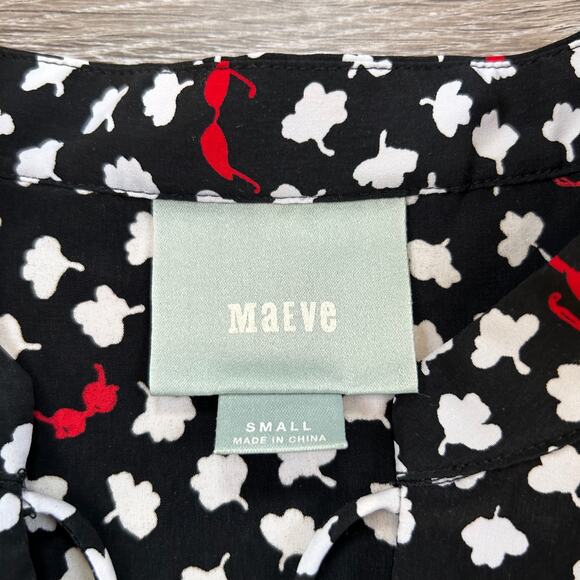 Maeve Dress Black Cherry Leaf Print Button Front Fit & Flare Sz S - Picture 8 of 9